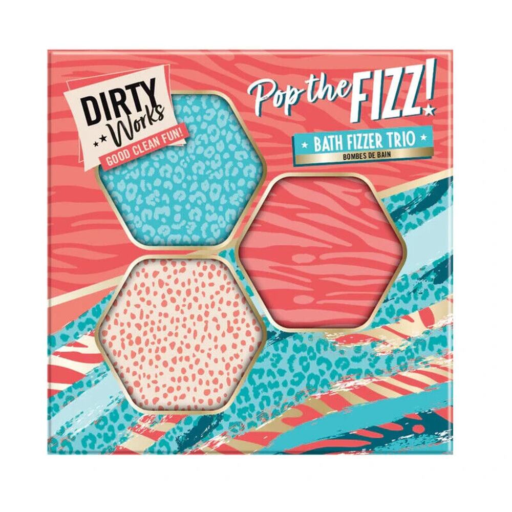 Dirty Works: Pop the Fizz! Bath Fizzer Trio - Coral Teal White Shimmer 2.12ozx3